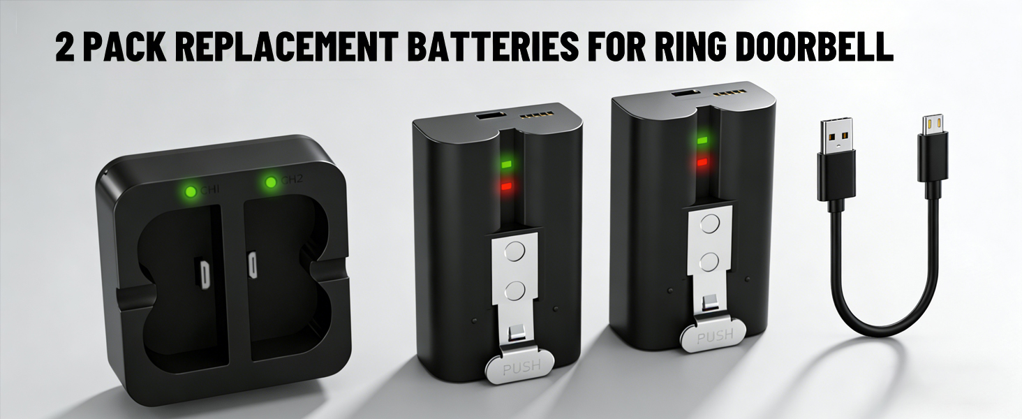 2 Pack Replacement Batteries For Ring Doorbell