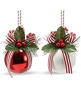 Ornativity Red and White Ornaments - Shiny Red and White Ball Ornament with Realistic Holly Leaf ...