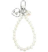 SHTALHST Pearl Wristlet Keychain with Enamel Heart Charm Elegant Key Ring for Women Keys Purse &amp; ...