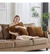 HKMR Decorative Throw Pillow Cover 24x24 Inch Set of 2,Super Soft Luxury Fluffy Fox Fur Pillowcas...