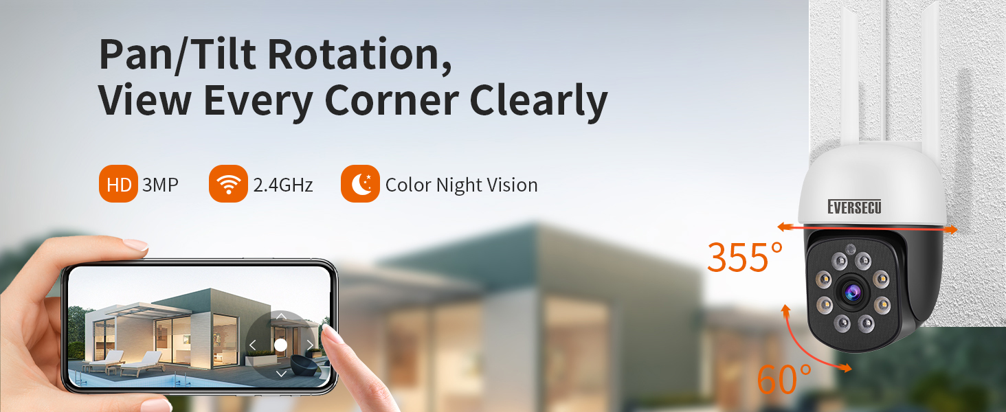  2K 3.0MP Outdoor WiFi PTZ Security Camera, 2.4G WiFi, Auto Tracking