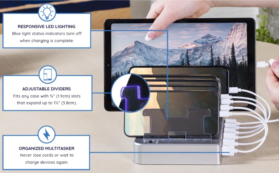 Responsive LED Lighting, adjustable dividers and organization