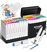 Hnncugty Alcohol Markers Set 60 Colors, Dual Tips Coloring Art Markers Set with Case &amp; Holders, C...