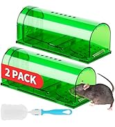 LULUCATCH Humane Mouse Traps 2 Pack, Live Mouse Traps, Reusable with Cleaning Brush, No Kill Catc...