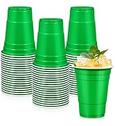 LANLISA 50 Green Plastic Cups, 16 oz Disposable Cups, Drinking Cups For St Patricks Day, Christma...