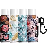 HEYSKAY Lip Balm Holder Sleeves Keychain Chapstick Elastic Sleeves (Floral patterns)
