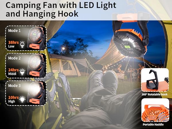 portable camping fan with light