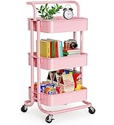 Pipishell 3 Tier Mesh Utility Cart, Rolling Metal Organization Cart with Handle and Lockable Whee...