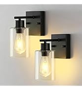 2-Pack Wall Sconces for Bathroom, Matte Black Vanity Lights, Modern Wall Light Fixture with Clear...