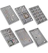 Dntorx Stackable Jewelry Organizer Trays, 6 Set of Jewelry Drawer Insert Sets Velvet Organizer Tr...