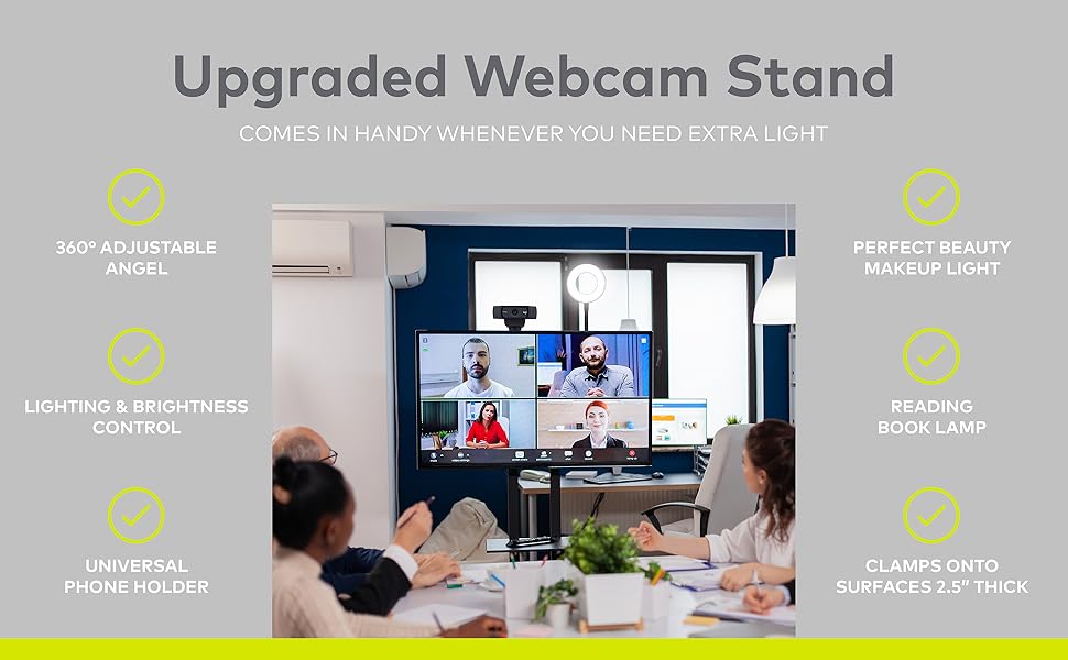 webcam stand, updated, adjustable, brightness control