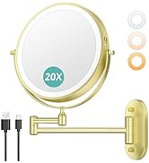 Auxmir 8'' Wall Mounted Lighted Makeup Mirror, 3200mAh Rechargeable Double-Sided 1X/20X Magnifyin...