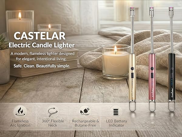 castelar electric candle lighter, a modern, flameless lighter designed for elegant.