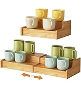 Hongtamoya 2-Tier Expandable Coffee Mug Holder, Mug Organizer for Kitchen Cabinets, Bamboo Mug Cu...