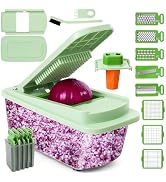 Vegetable Chopper, 16-in-1 Mandoline Slicer Dicer Grater Spiralizer with Container, 8 Stainless S...