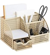 BLU MONACO Designer Metal Gold Desktop Organizer - Desk Organization for Office Accessories - Sup...