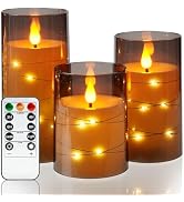 Amagic Grey Flameless Candles with Remote, Flickering Battery Operated Candles with Embedded Fair...