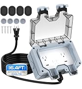 Outdoor Power Outlet Box with 16.4Ft Extension Cord, NEMA 5-15R, IP66 Waterproof Outlet Box 14AWG...