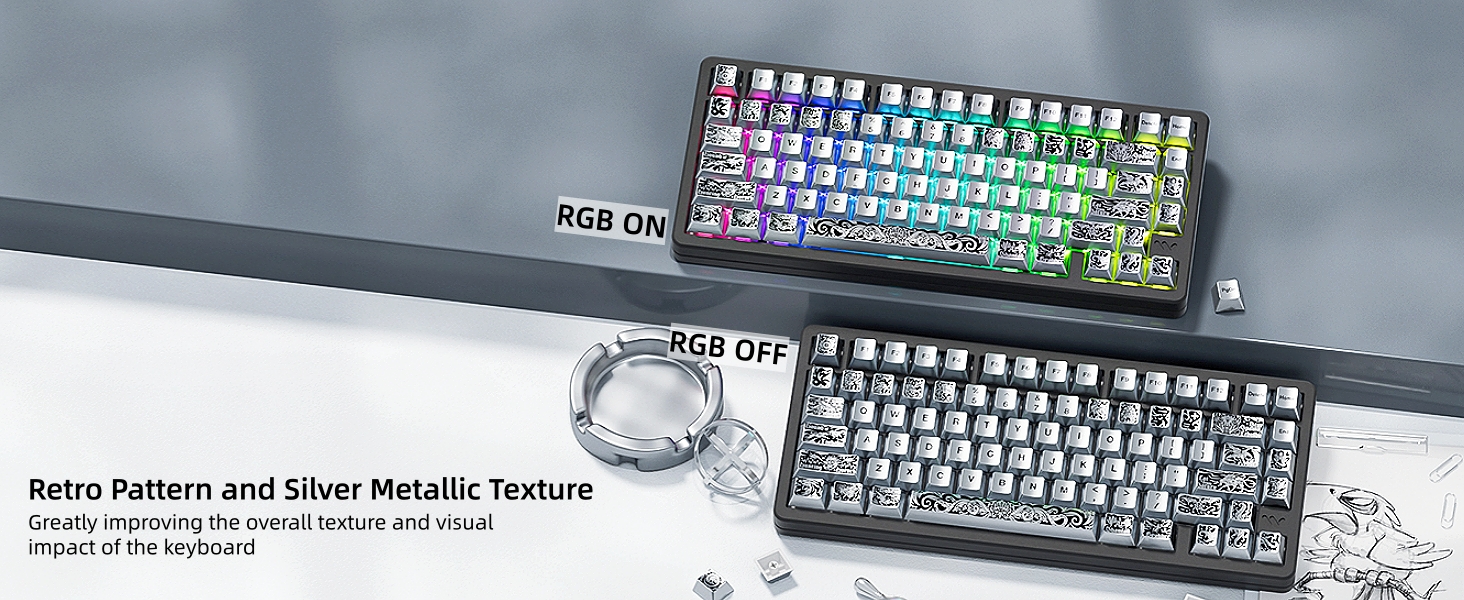 PBT Keycaps with Metal Paint, Cherry Profile Keycaps, Custom Keycaps