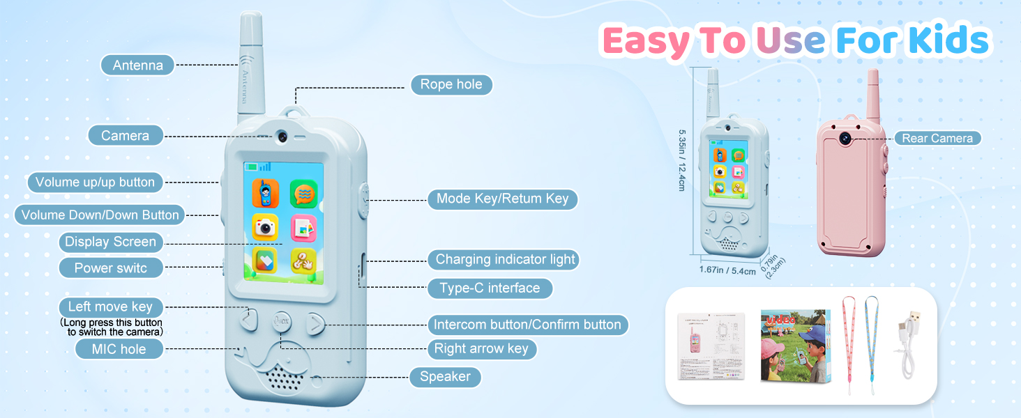Real-time chat walkie talkie with 36 fun emojis and photo messaging for interactive kids play.