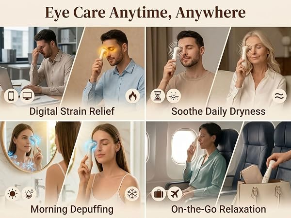 Portable eye massager Eye Care Anytime, Anywhere. Reduces morning puffiness, relieves dry eyes