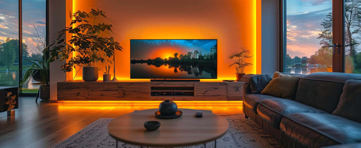 UVTaoYuan warm light belt in TV background and living room lighting decoration application