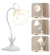 WERFOP Flower Desk Lamp,? LED Reading Lamp Cute Flower Bedside Night Light 3 Color Modes Goosenec...