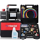 Wisscool 4.5cfm AC Vacuum Pump 4 Way Gauge Set, 110V 1/3 hp HVAC Air Vacuum Pump Manifold Gauge K...