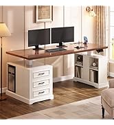 SEDETA Farmhouse Electric Standing Desk, 63" Height Adjustable Computer Desk with 3 Drawers, Stor...