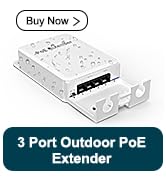 YuanLey 4 Port Outdoor PoE Extender 1 in 3 Out, IEEE 802.3af/at Mini 4 Channel PoE Repeater IP66 ...