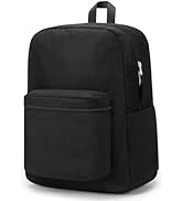 ZORFIN Black Backpack for School Work Travel: Water Resistant Bookbag with 1 Main Compartment - L...