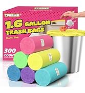 T.FORING 1.6 Gallon Mini Trash Bags - 300 Count Colored Small Garbage Bags, 6 Liter Unscented Min...