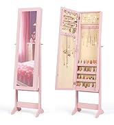 Giantex Jewelry Armoire with Full Length Mirror, Standing Jewelry Cabinet Organizer with 3 Tiltin...