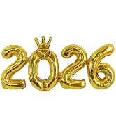 TONIFUL 2026 Gold Crown Foil Number Balloons 16 Inch Gold Number Banner 2026 Graduation Aluminum ...