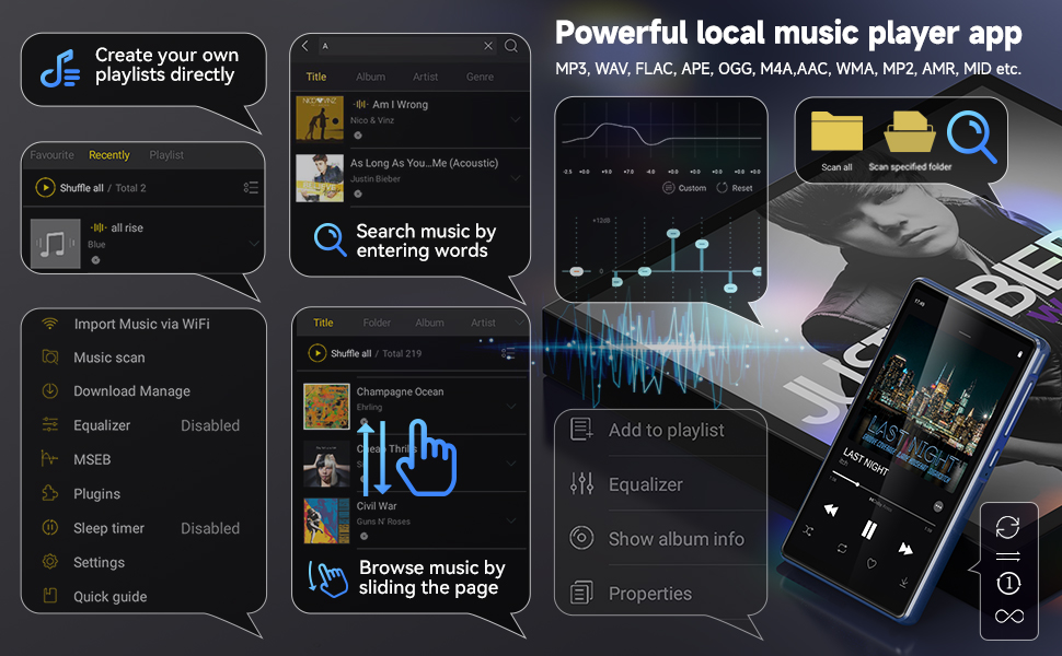 Portable mp3 player for kids mp3 player with spotify mp3 player with bluetooth and wifi Music Player