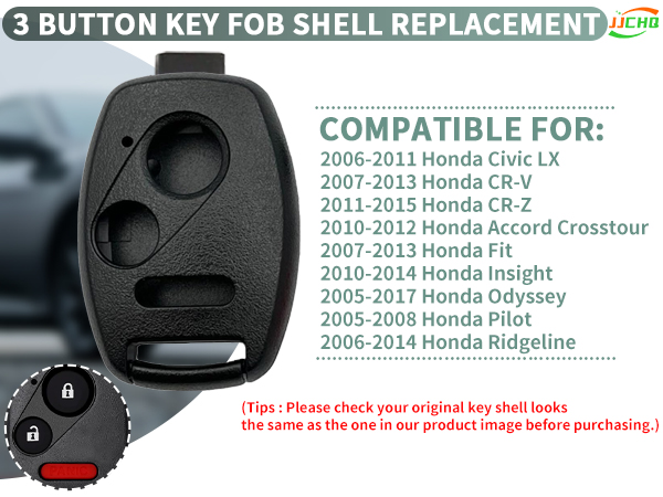 3 Button Key Fob Shell for Honda Civic LX Accord