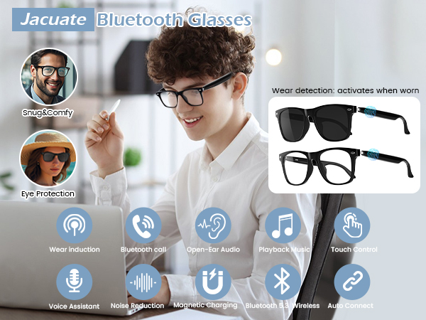 Bluetooth Audio Smart Glasses for Men ,Voice Control, Hands-Free Calls for Android Music/Work
