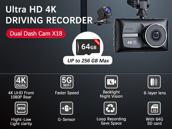 UHD 4K + 1080P Dash Cam
