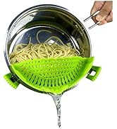 Clip On Strainer Silicone for All Pots and Pans, Pasta Strainer Clip on Food Strainer for Meat Ve...