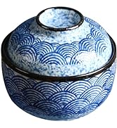 Luxshiny Ceramic Stew Pot with Lid, Ramen Bowl Japanese Soup Bowls Soup Miso Bowls Steaming Cup S...