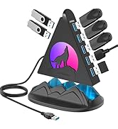 JoyReken USB Hub 3.0, 7-Port USB Hub with RGB Night Light and Base, Vertical USB a Splitter for D...