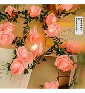VIPMOON Rose Flower String Lights, 10Ft LED Pink Fairy Light for Bedroom Battery Powered 8 Modes ...