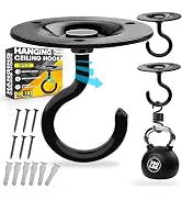 [Upgraded] 2Pcs 200LBS Rotatable Ceiling Hooks Black Firmly Wall Mount Metal Hangers Round Ceilin...