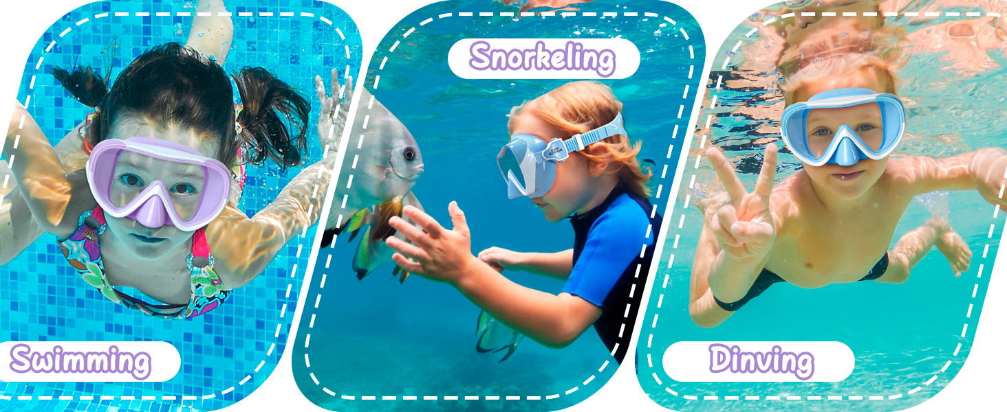 Kids Swim Goggles Snorkel Diving Mask Anti-Fog swim mask goggles with noes cover for kids(5-15)