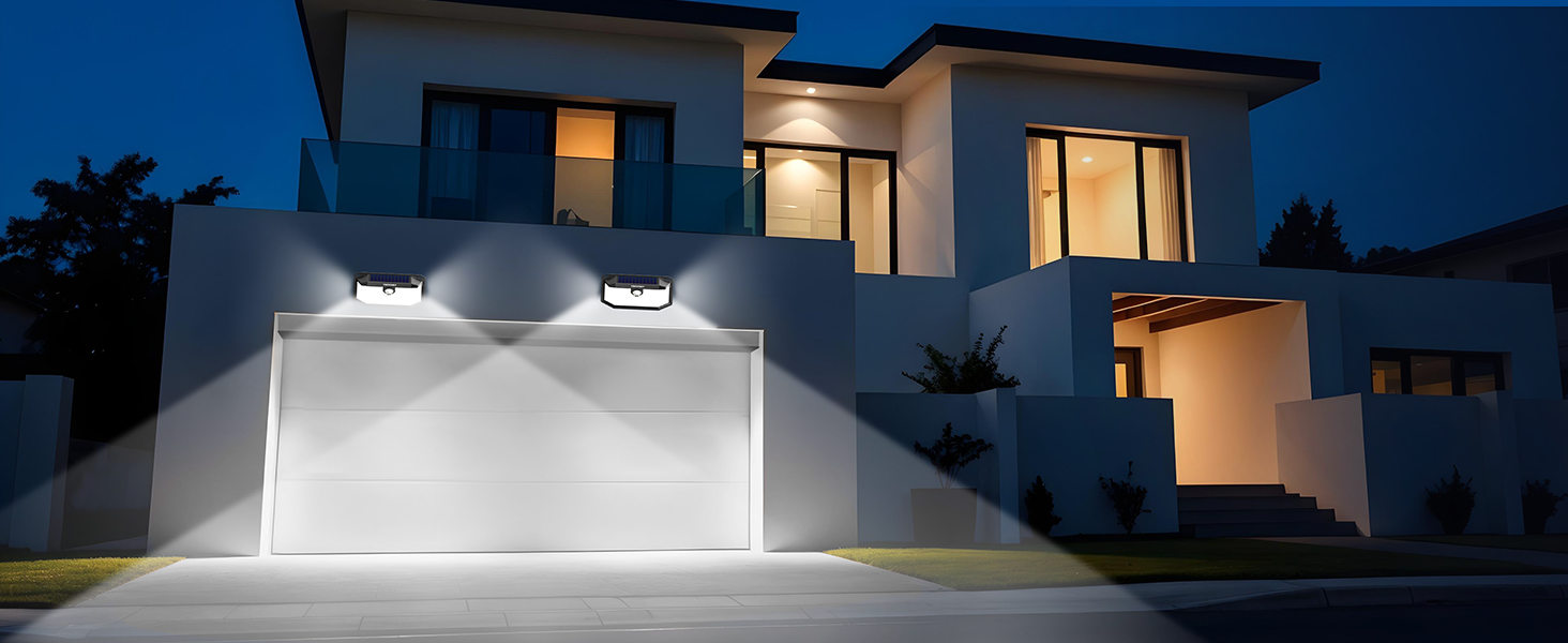 a white garage door with a white frame and a black roof.