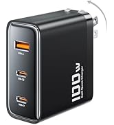 toocki 100W USB C Charger Block, 3-Port GaN Fast Wall Charger with Foldable Plug, PD3.0/QC3.0 Fas...