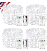 4 Pack White Fairy Lights Battery Operated with Remote, Waterproof 20FT 60LED Cuttable Twinkle Li...