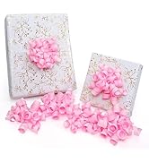 LaRibbons Light Pink Curly Bows for Gift Wrapping Self Adhesive Gift Bows for Presents, Greeting ...
