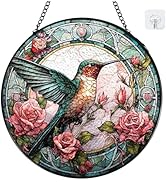 LIRAVENO Stained Glass Window Hanging - Hummingbird Sun Catcher Indoor Decor Home Doors Wall Art ...