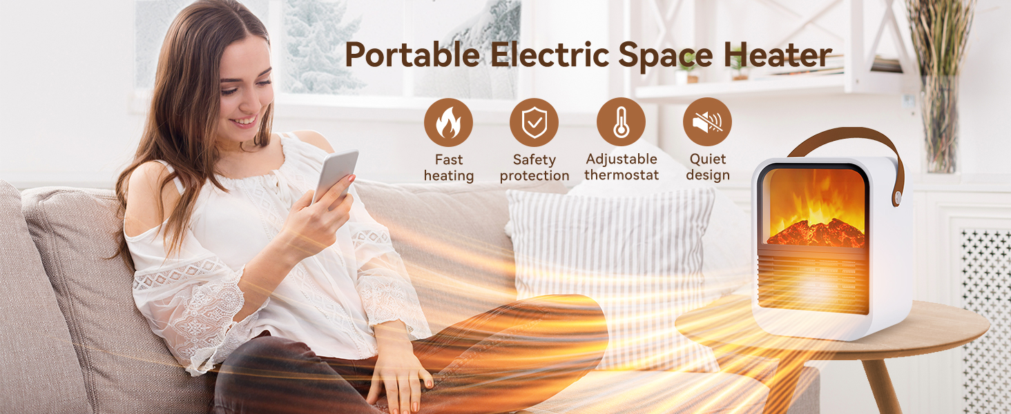 Portable Mini Electric Fireplace Space Heater